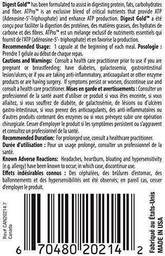 Enzymedica - Digest Gold with ATPro, Daily Digestive Support Supplement with Enzymes and ATP, 180 Capsules