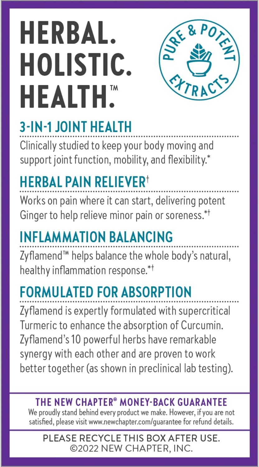 New Chapter Multi-Herbal Pain Reliever+ Joint Supplement, Zyflamend™ 10-in-1 Superfood Blend with Ginger & Turmeric for Healthy Inflammation Response & Herbal Pain Relief+, 180 Count