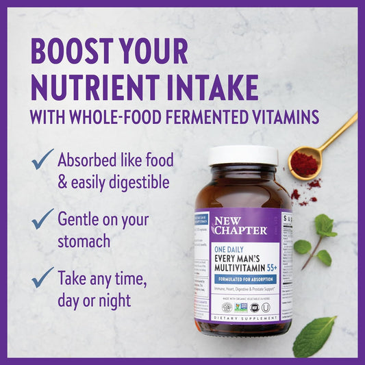 New Chapter Men's Multivitamin 50 Plus for Brain, Heart, Digestive, Prostate & Immune Support with 20+ Nutrients - Every Man's One Daily 55+, Gentle on The Stomach - 72 ct