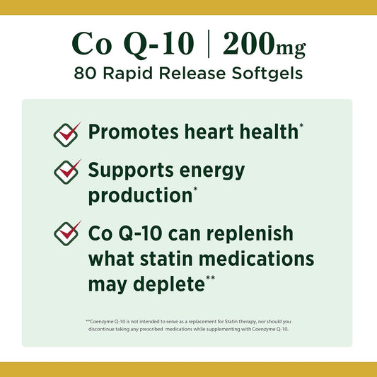 Nature's Bounty CoQ10, Supports Heart Health, Dietary Supplement, 200mg, 80 Rapid Release Softgels