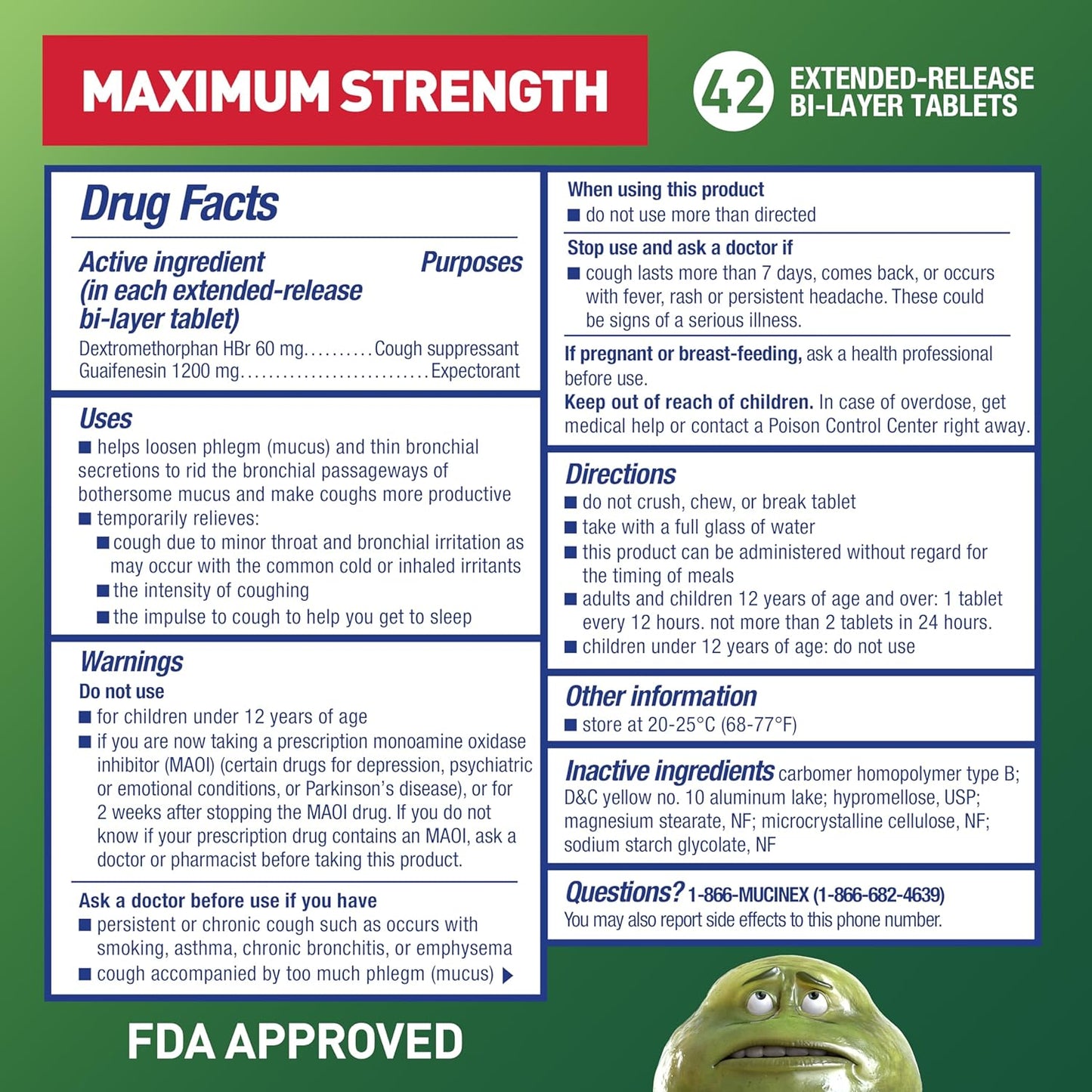 Mucinex DM Maximum Strength Cough & Cold Medicine, 1200mg Guaifenesin & Dextromethorphan, 42ct Tablets