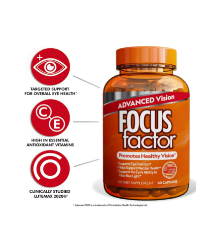 Focus Factor Advanced Vision Formula 60ct - Eye Vitamins with Vitamin C, Vitamin E - Lutein and Zeaxanthin Supplement for Eye Health Support