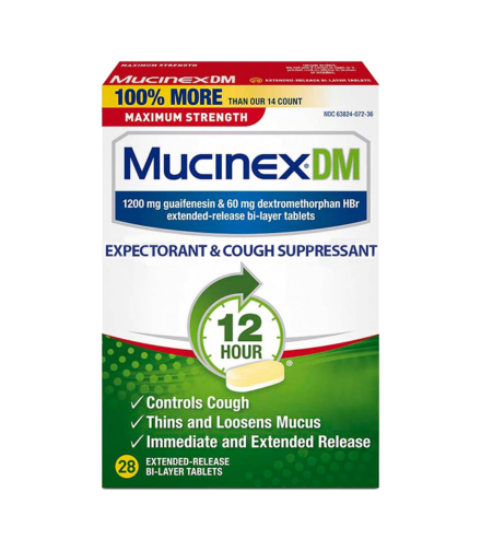 Mucinex 12 Hour Relief, DM Maximum Strength Cough Medicine, 28 Tablets