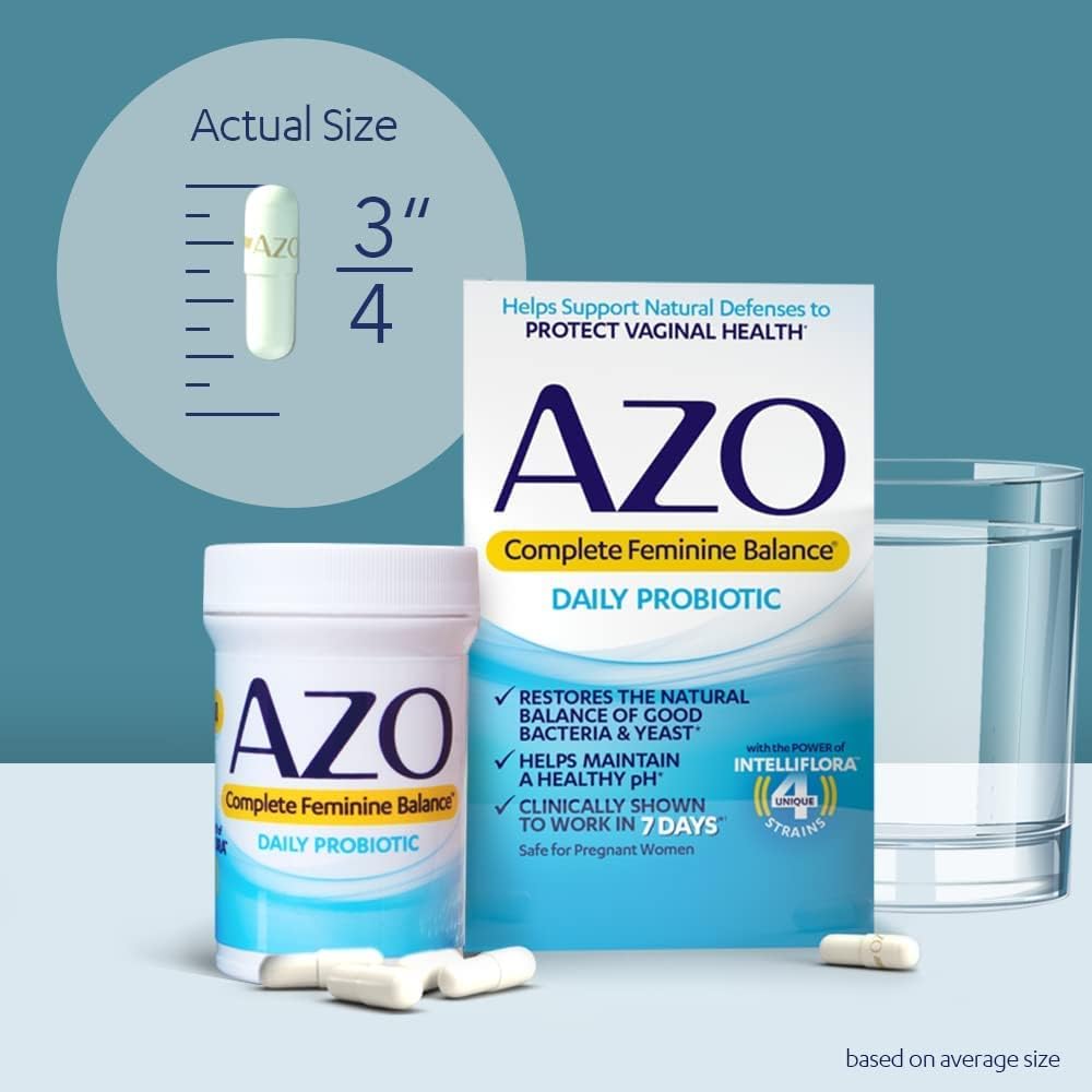 AZO Complete Feminine Balance Daily Probiotics for Women, balance pH and yeast, Non-GMO, 30 Count