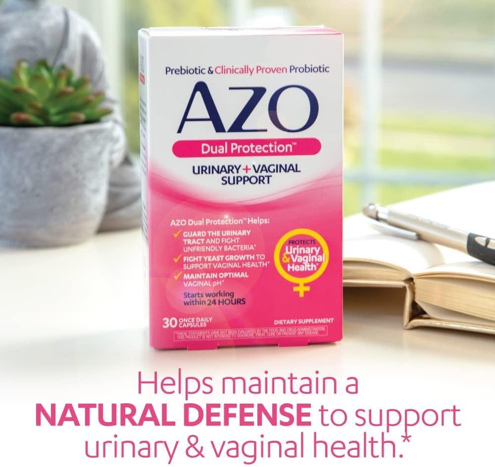 AZO Dual Protection | Urinary + Vaginal Support | Prebiotic Plus Proven Women's Probiotic | Starts Working Within 24 Hours | Non-GMO | 30 Count