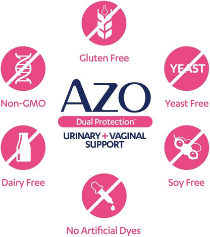 AZO Dual Protection | Urinary + Vaginal Support | Prebiotic Plus Proven Women's Probiotic | Starts Working Within 24 Hours | Non-GMO | 30 Count