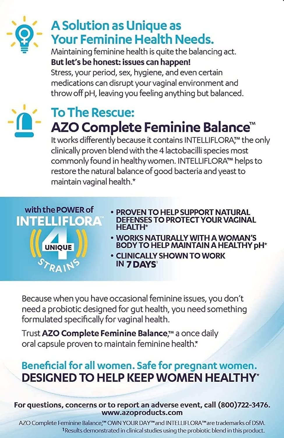 AZO Complete Feminine Balance Daily Probiotics for Women, balance pH and yeast, Non-GMO, 30 Count