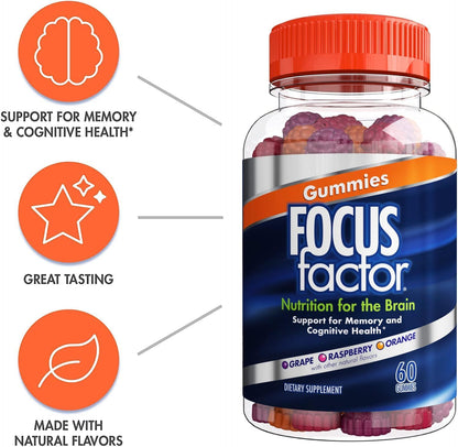 Focus Factor Nutrition for the Brian, Nootropic Gummies, Memory Supplement for Brain - 60 Count