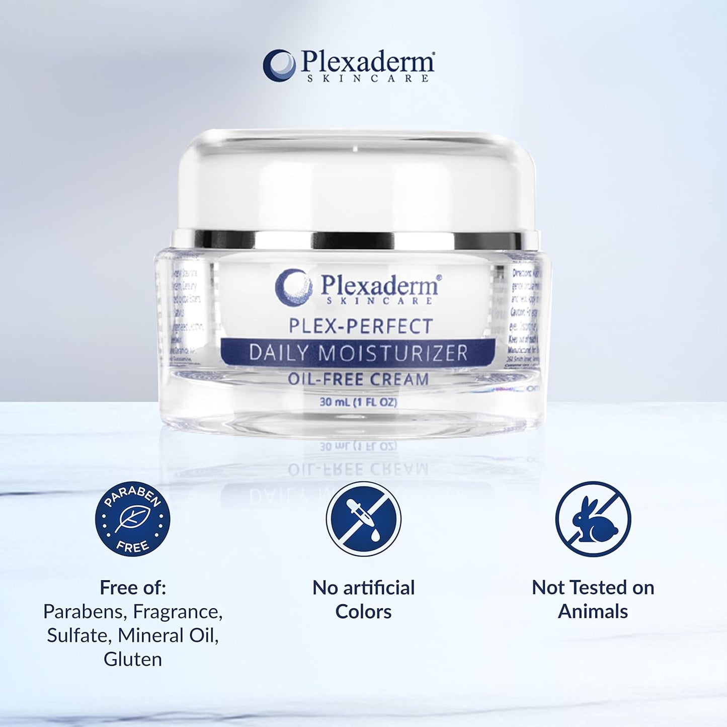 Plexaderm Daily Face Moisturizer Plex-Perfect - Hyaluronic Acid for Deep Hydration - For All Skin Types, Fragrance-Free, 1 fl oz