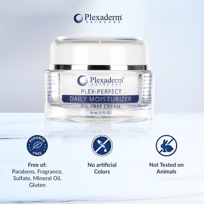 Plexaderm Daily Face Moisturizer Plex-Perfect - Hyaluronic Acid for Deep Hydration - For All Skin Types, Fragrance-Free, 1 fl oz