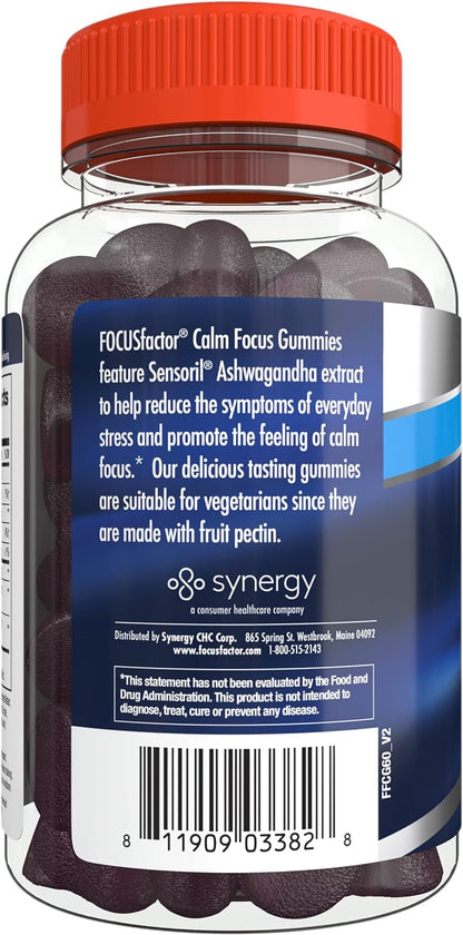 Focus Factor Calm Focus Nootropic Gummies (60 Count) - Calm Gummies with, Lemon Balm Extract & L-theanine for Stress Support, Focus, and Concentration