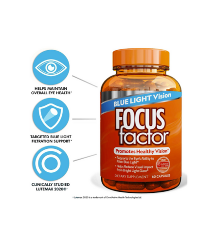 Focus Factor Blue Light Formula (60 Count) - Eye Vitamins with Blue Light Filtration Support - Lutein and Zeaxanthin Supplement with Vitamin C, Vitamin E