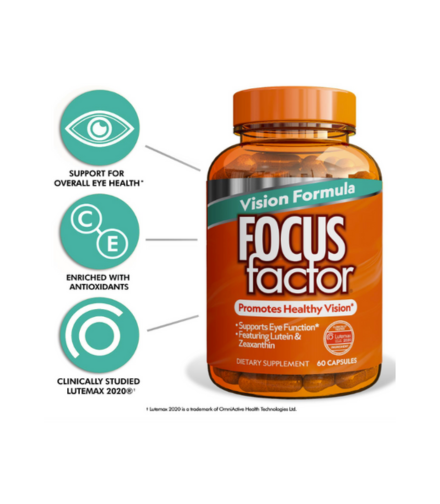 Focus Factor Vision Formula 60Ct - Eye Vitamins with Vitamin C, Vitamin E - Lutein and Zeaxanthin Supplement for Eye Health Support