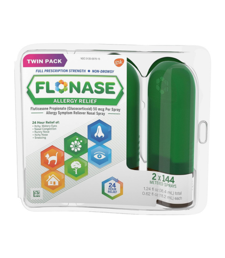 Flonase Allergy Relief Nasal Spray, 24 Hour Non Drowsy Allergy Relief, Metered Nasal Spray - 144 Sprays (Pack of 2) - Fall and Seasonal Allergy Relief