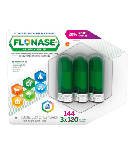 FLONASE Allergy Relief, Nasal Spray (144 Sprays per Bottle, 3 Count)