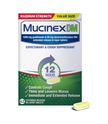 Mucinex DM Maximum Strength Cough & Cold Medicine, 1200mg Guaifenesin & Dextromethorphan, 42ct Tablets