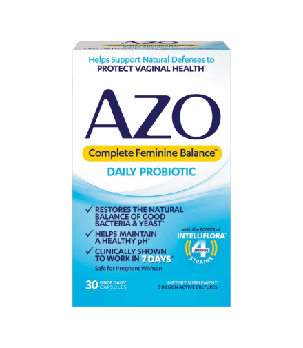 AZO Complete Feminine Balance Daily Probiotics for Women, balance pH and yeast, Non-GMO, 30 Count