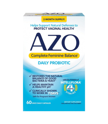 AZO Complete Feminine Balance Daily Probiotics for Women, balance pH and yeast, Non-GMO, 60 Count