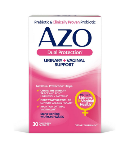 AZO Dual Protection | Urinary + Vaginal Support | Prebiotic Plus Proven Women's Probiotic | Starts Working Within 24 Hours | Non-GMO | 30 Count