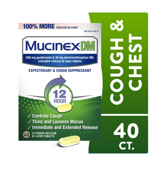 Mucinex DM, Cough Suppressant and Expectorant 12 Hr Relief Tablets, 20ct, 600 mg - 40Tablets